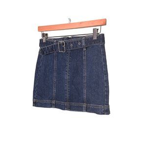 PACSUN Size 23 Denim Dark Wash Blue Jean Mini Skirt Back Zip Belted
